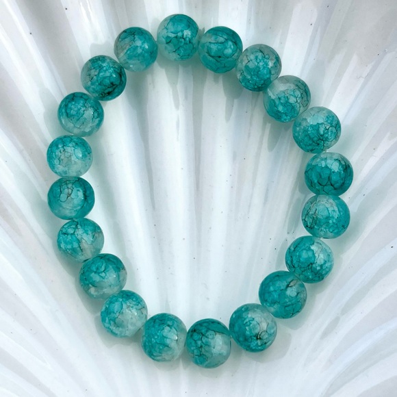 Marbled Ice Blue Beaded Bracelets NWOT - Picture 3 of 4